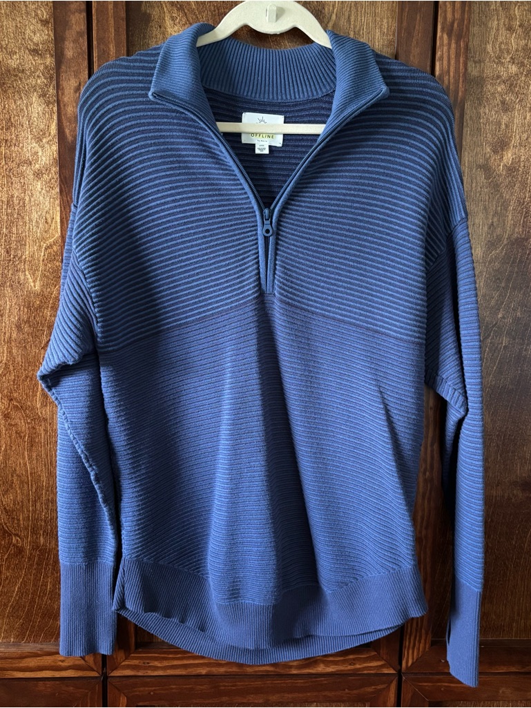 Offline By Aerie Women’s Home Stretch Ribbed Sweater Half Zip Blue Size Small